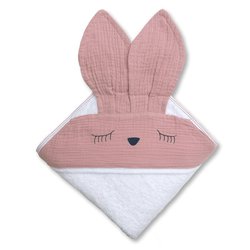 Hi Little One - Ręcznik z kapturem 100 x 100 SLEEPY BUNNY hooded bath towel Blush