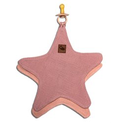Hi Little One - Przytulanka muślinowa dou dou z zawieszką na smoczek cozy muslin pacifier clip Star Blush