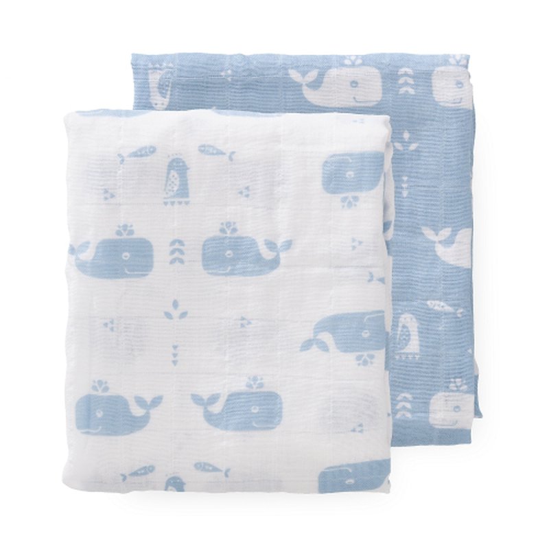 Fresk Pieluszki muślinowe zestaw 2 szt. 70 x 60 cm Wieloryb Blue fog FRESK