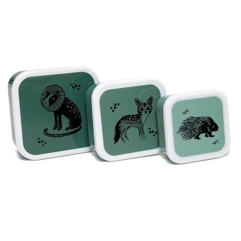Petit Monkey - Zestaw 3 śniadaniówek lunchbox Black Animals salie