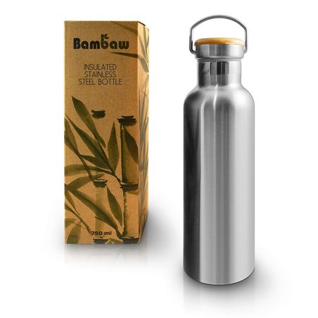 BAMBAW, Butelka termiczna ze stali nierdzewnej z bambusową nakretką, 750ml BAMBAW, Butelka termiczna ze stali nierdzewnej z bambusową nakretką, 750ml