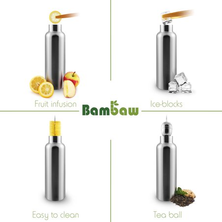 BAMBAW, Butelka termiczna ze stali nierdzewnej z bambusową nakretką, 750ml BAMBAW, Butelka termiczna ze stali nierdzewnej z bambusową nakretką, 750ml