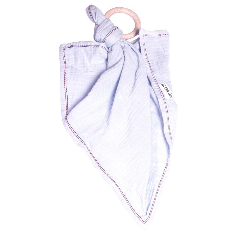 Hi Little One - Przytulanka dou dou z gryzakiem cozy muslin with wood teether White
