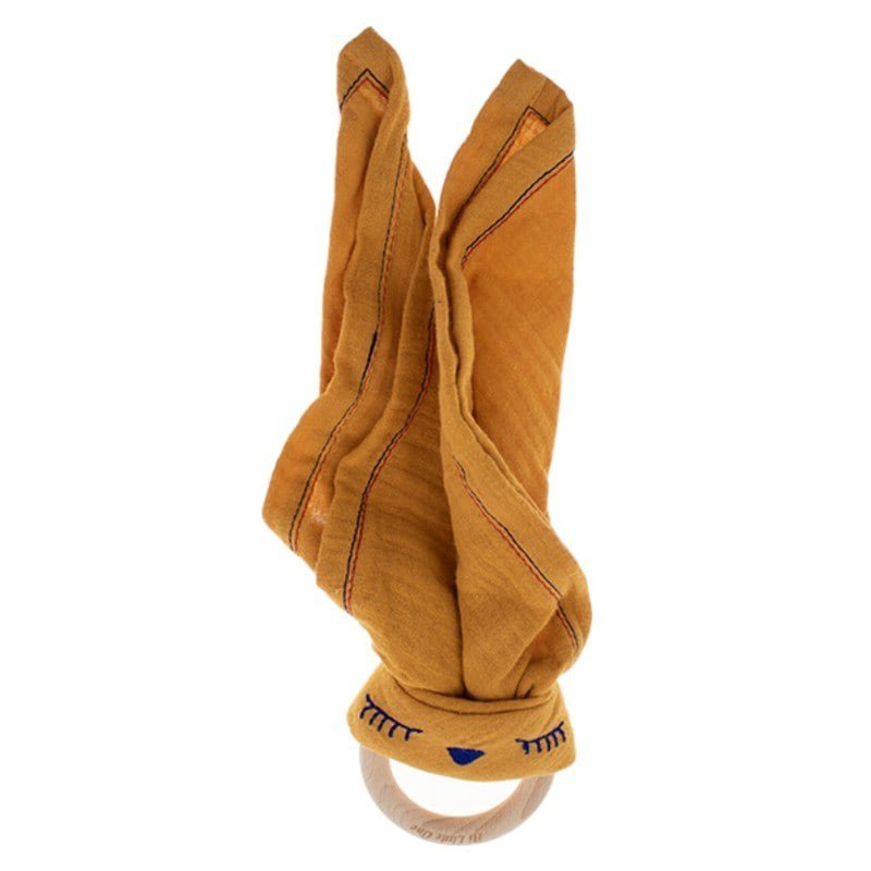 Hi Little One - Przytulanka muślinowa z gryzakiem Sleepy Bunny cozy muslin with wood teether Apricot