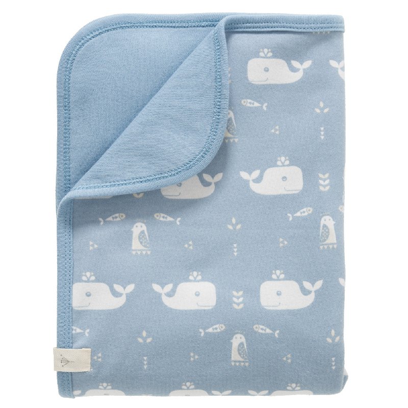 Fresk Kocyk z bawełny organicznej 80 x 100 cm Wieloryb niebieski FRESK