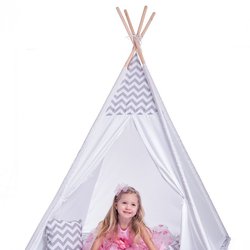 Woody - Duży namiot tipi biało-szary z poduszkami