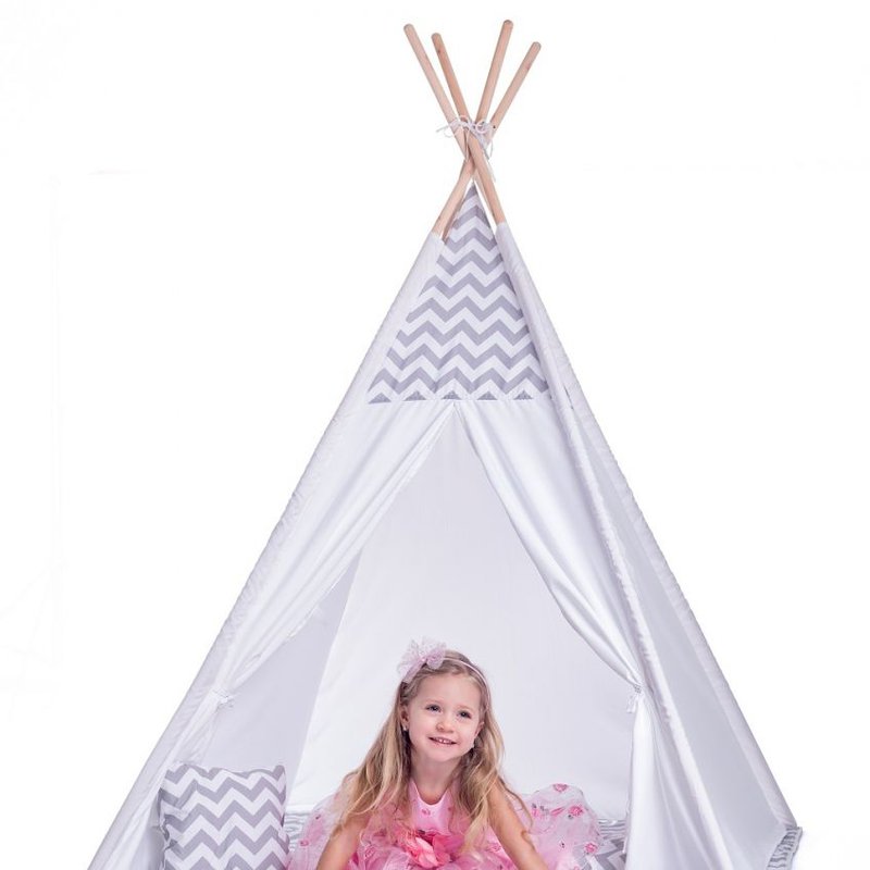 Woody - Duży namiot tipi biało-szary z poduszkami
