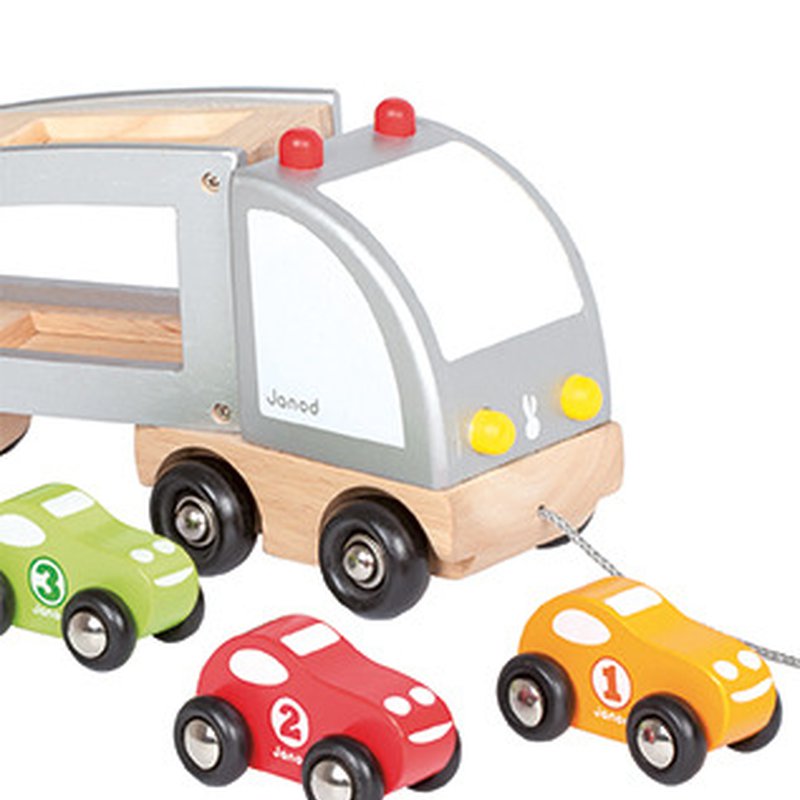Janod - Samochód drewniany laweta do ciągnięcia