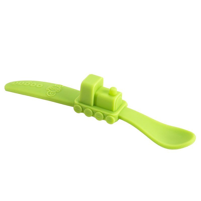 oogaa Green Train silikonowa łyżeczka do karmienia