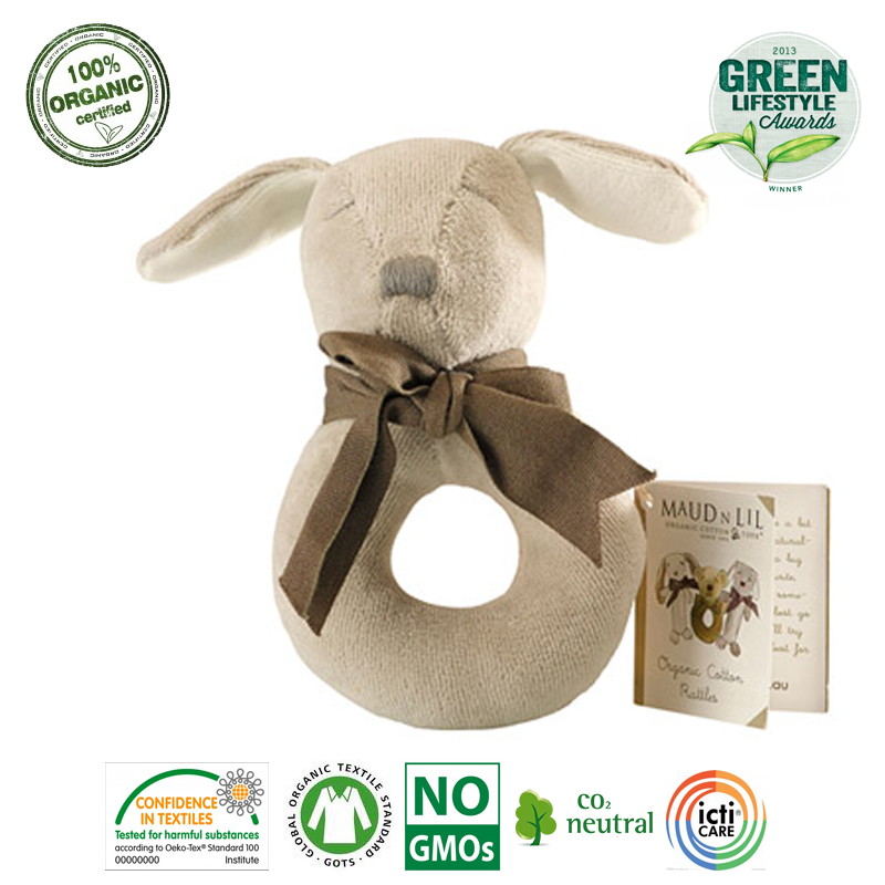 Maud N Lil Paws the Puppy Ring Rattle Grzechotka Organiczna Miękka