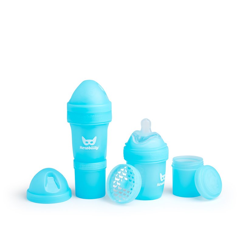 Herobility - butelka antykolkowa Herobottle 140 ml, niebieska + smoczek S (0 m+)