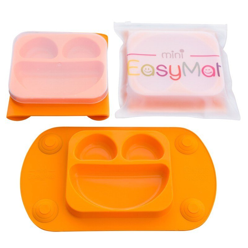EasyTots - EasyMat Mini 2in1 ORANGE silikonowy talerzyk z podkładką - lunchbox EASYTOTS