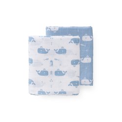 Fresk Pieluszki muślinowe zestaw 2 szt. 120 x 120 cm Wieloryb Blue fog FRESK