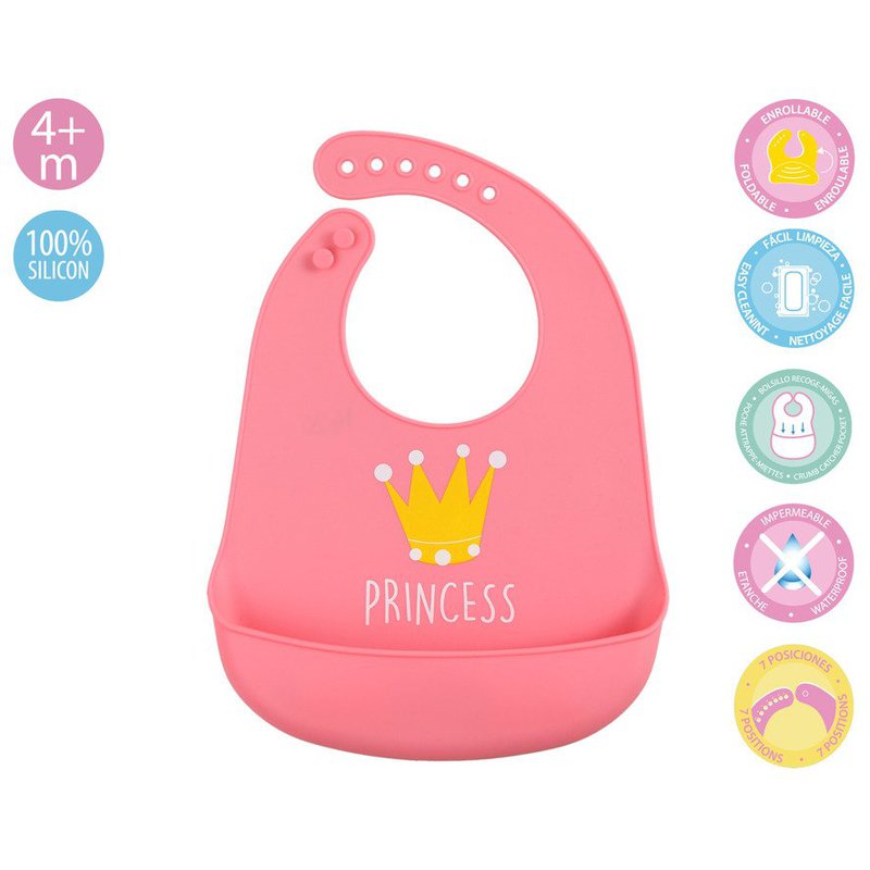 Śliniak silikonowy z kieszonką, różowy, Kiokids