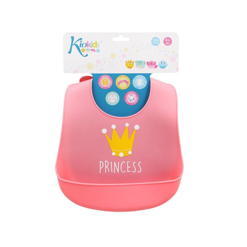 Śliniak silikonowy z kieszonką, różowy, Kiokids