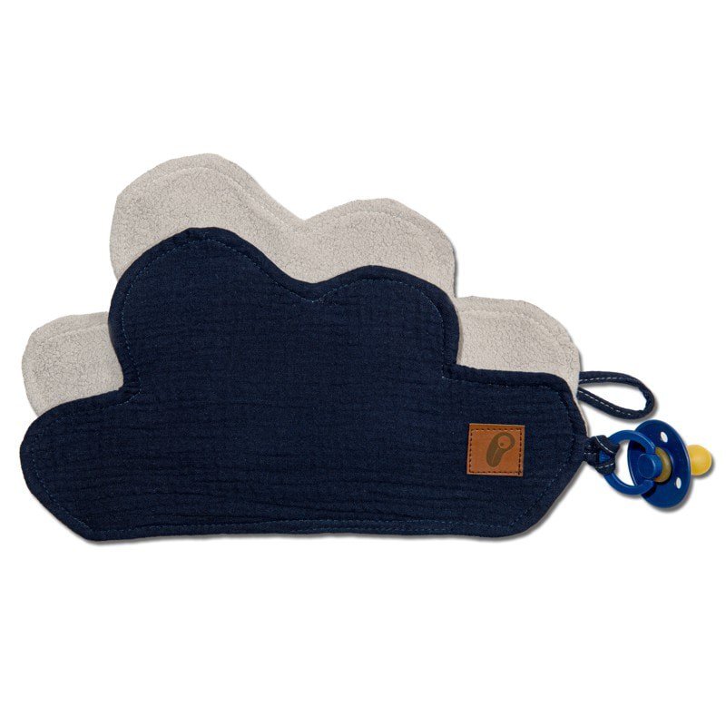 Hi Little One - Przytulanka muślinowa dou dou z zawieszką na smoczek cozy muslin pacifier clip Cloud Navy