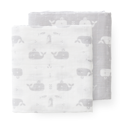 Fresk Pieluszki muślinowe zestaw 2 szt. 120 x 120 cm Wieloryb Dawn grey FRESK