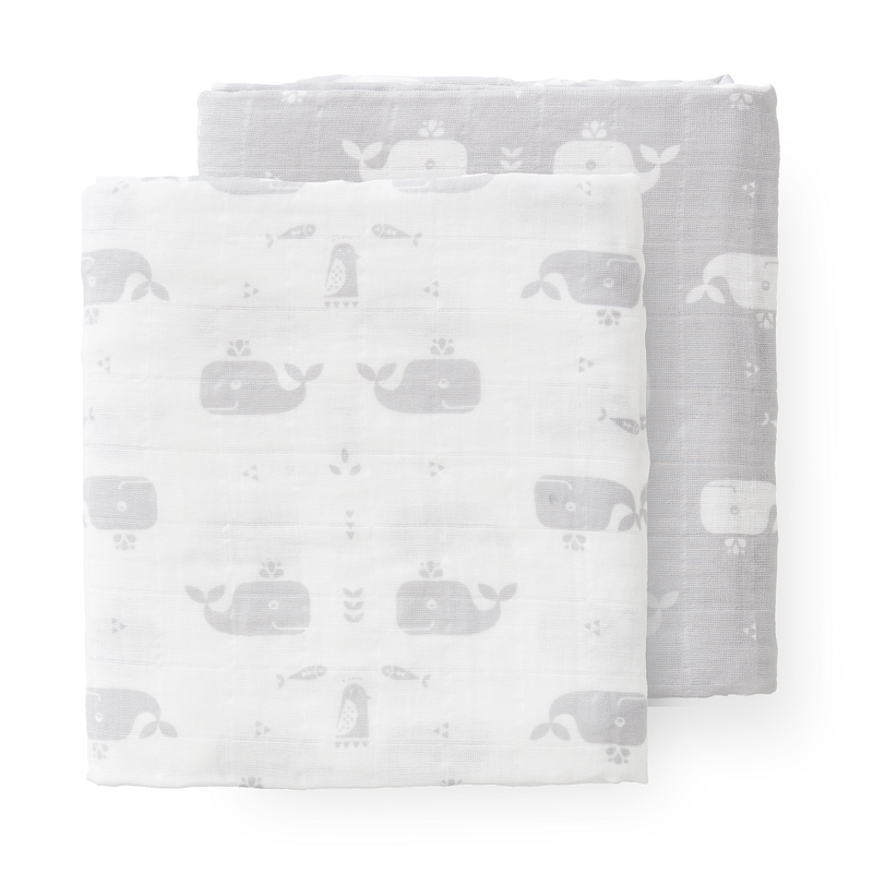 Fresk Pieluszki muślinowe zestaw 2 szt. 120 x 120 cm Wieloryb Dawn grey FRESK