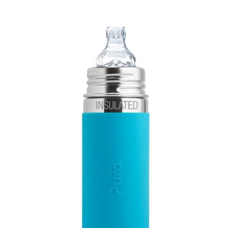 Termobutelka z ustnikiem niekapkiem i błękitną osłonką 260 ml, Pura Kiki