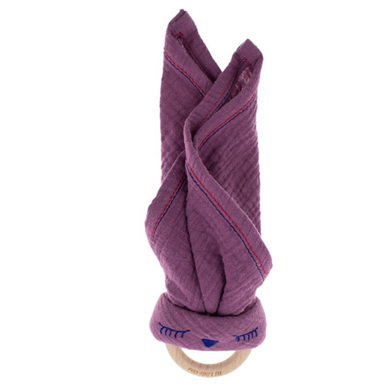 Hi Little One - Przytulanka muślinowa z gryzakiem Sleepy Bunny cozy muslin with wood teether Lavender