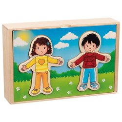 Goki® - Drewniana układanka ubierz chłopca i dziewczynkę