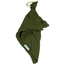 Hi Little One - Przytulanka dou dou z gryzakiem cozy muslin with wood teether Green Hunter