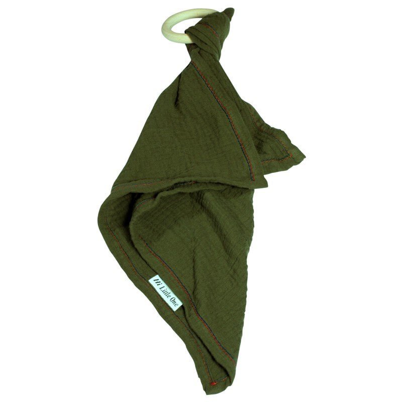 Hi Little One - Przytulanka dou dou z gryzakiem cozy muslin with wood teether Green Hunter