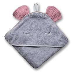 Hi Little One - Ręcznik z kapturem 100 x 100 MOUSE hooded bath towel Baby Pink
