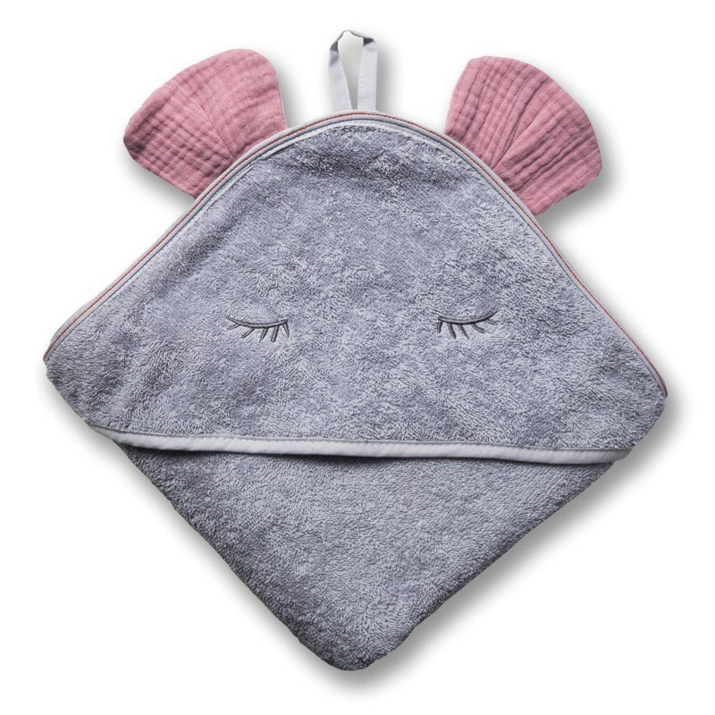 Hi Little One - Ręcznik z kapturem 100 x 100 MOUSE hooded bath towel Baby Pink