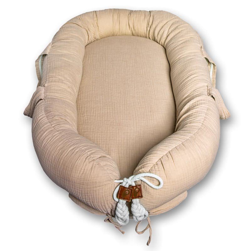 Hi Little One - Kokon gniazdko dla Noworodka z oddychającego muślinu NEWBORN NEST BEIGE