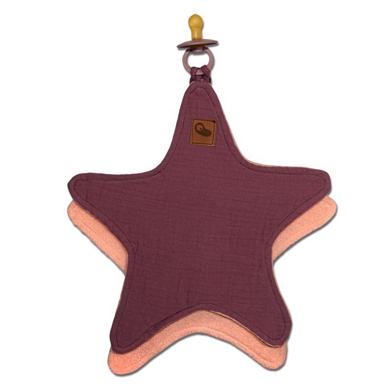 Hi Little One - Przytulanka muślinowa dou dou z zawieszką na smoczek cozy muslin pacifier clip Star Lavender