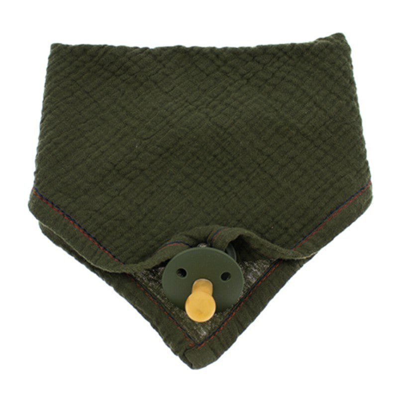 Hi Little One - Śliniak muślinowy bandana z zawieszką na smoczek muslin bandana bibs with pacifire holder Green Hunter