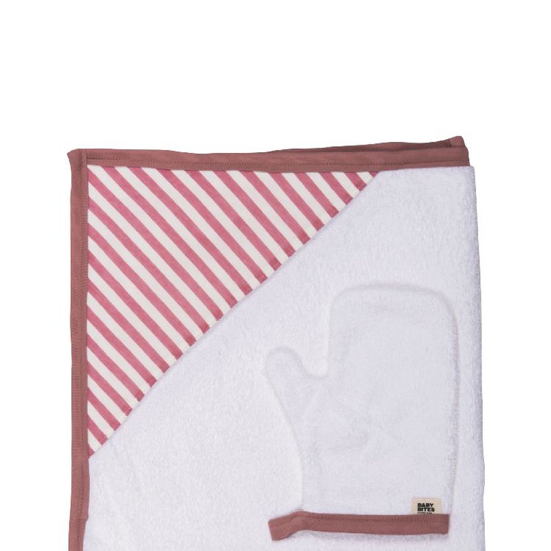 Baby Bites Ręcznik z kapturkiem 85 x 85 cm + myjka Sailor Pink BABY BITES